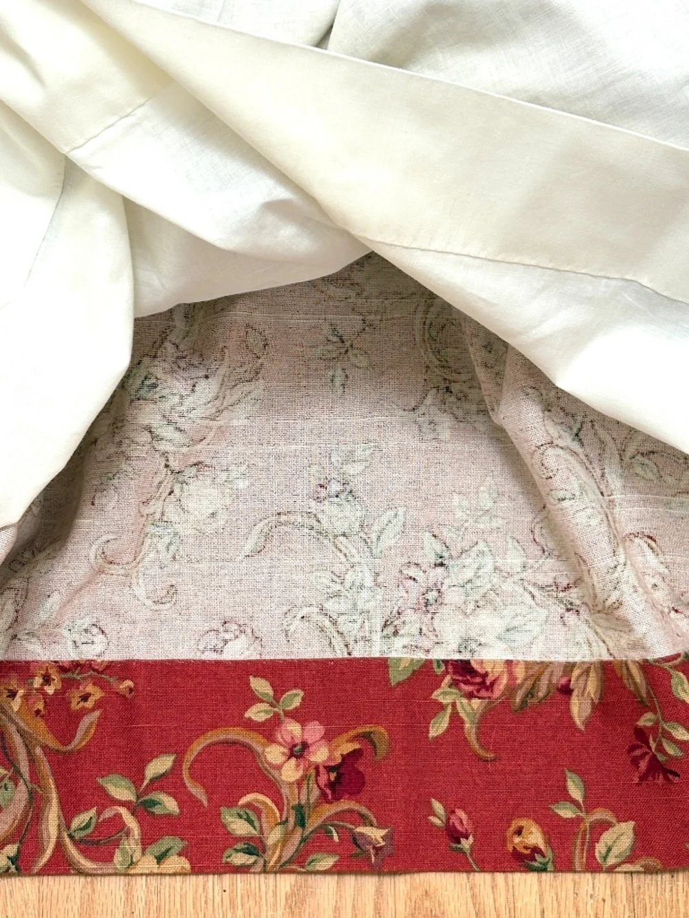French Country Custom Pleated Drapes Floral Baroque Scroll Red 2 @ 105